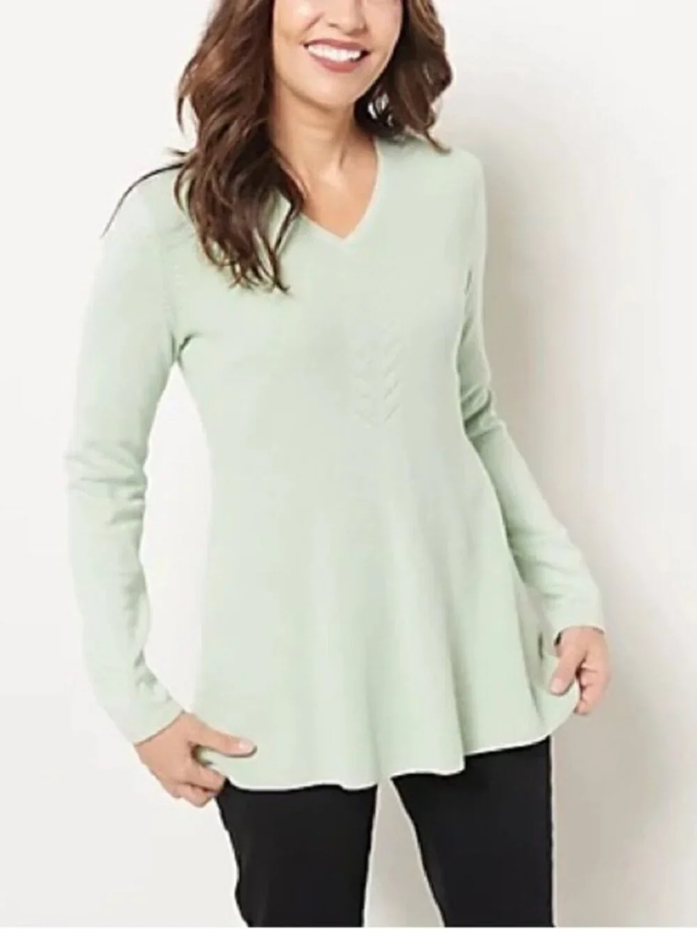 Isaac Mizrahi Live! V-Neck Shaker Stitch Swing Sweater